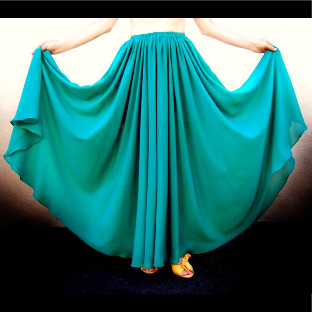 Teal Chiffon Full Circle Maxi Skirt Ameynra design New